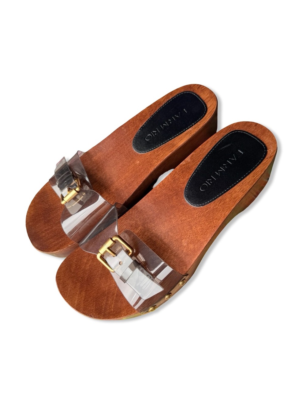 Farm Rio Jelly Clogs Black Clear Strap Wooden Slides sandals Revolve 6.5 - Picture 7 of 11